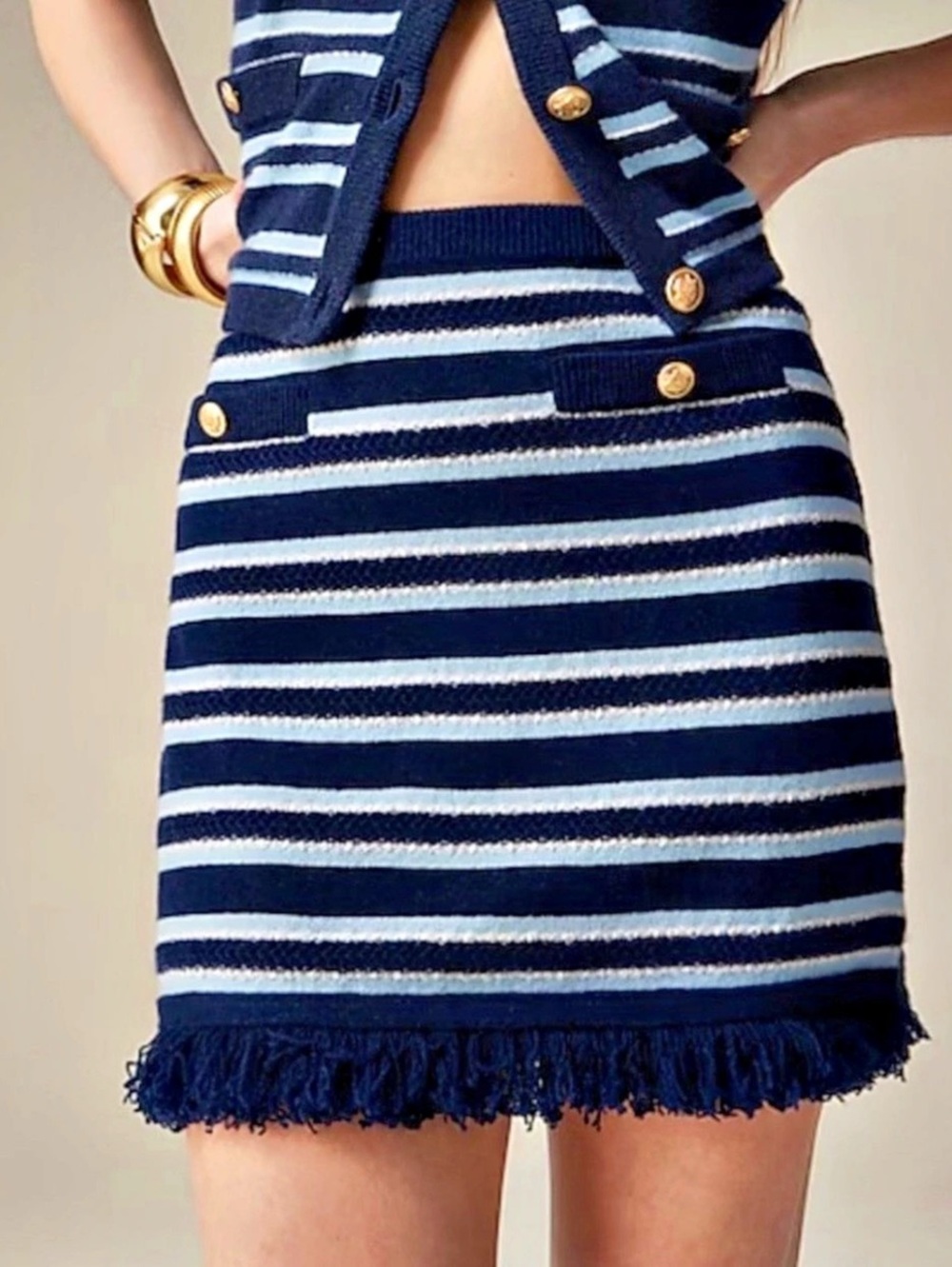 J.Crew Cashmere fringe-trim sweater-skirt in stripe Striped Cashmere Mini Skirt